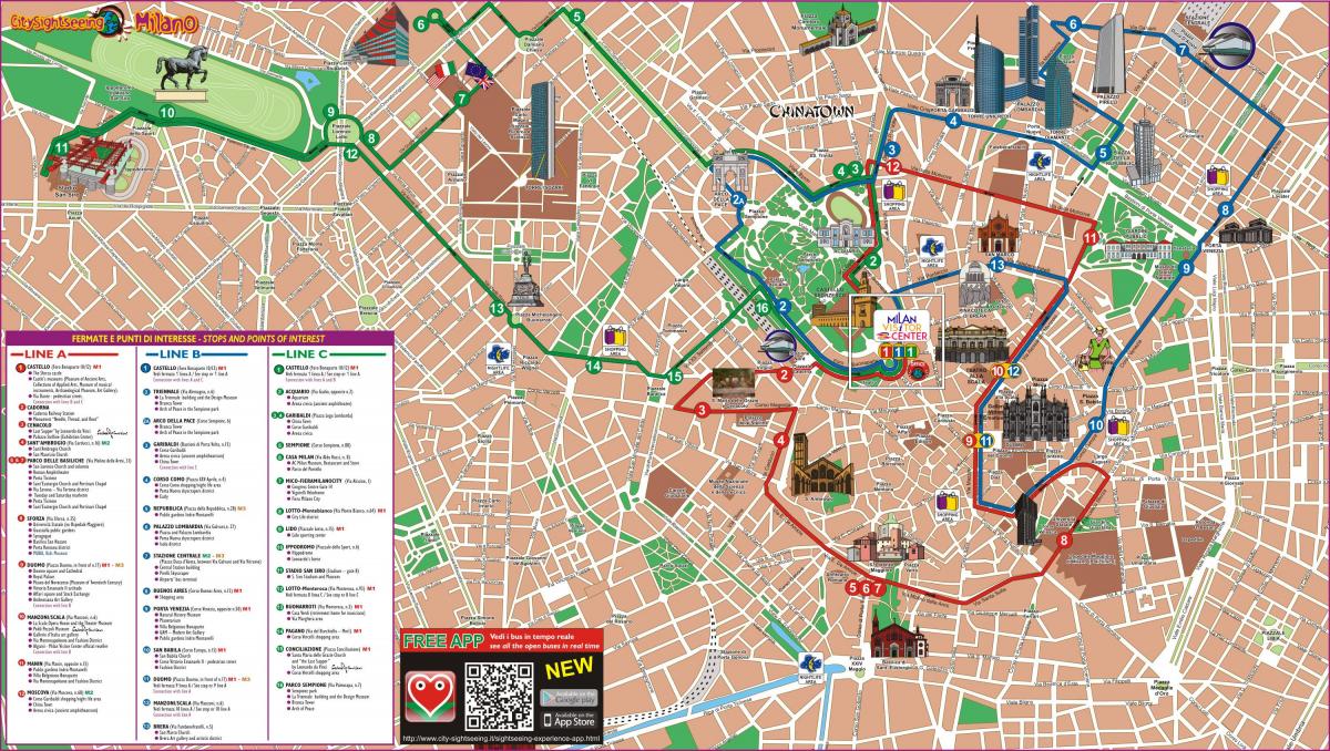kart over milano buss rute