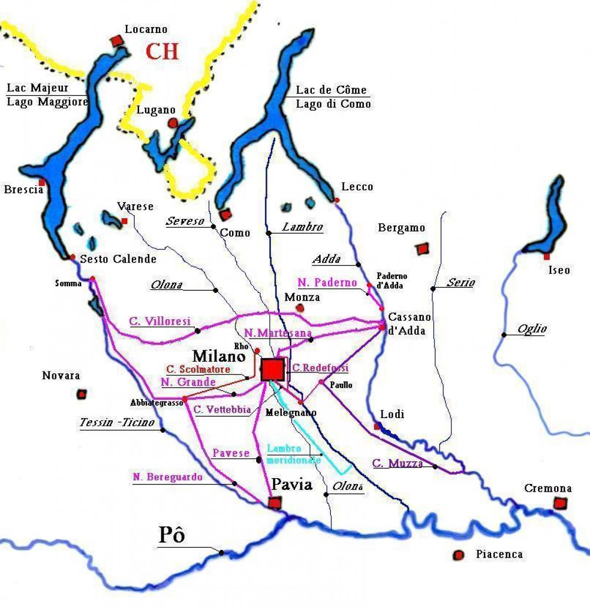 kart over milano navigli-distriktet