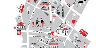 Kart over bydelen brera i milano