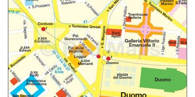 Kart over milano shopping street
