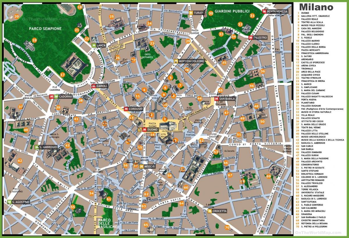 kart over milano, italia turistattraksjoner
