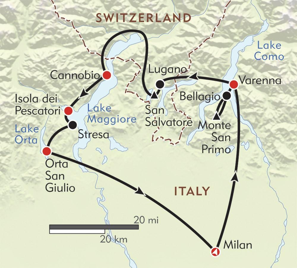 kart over milano innsjøer