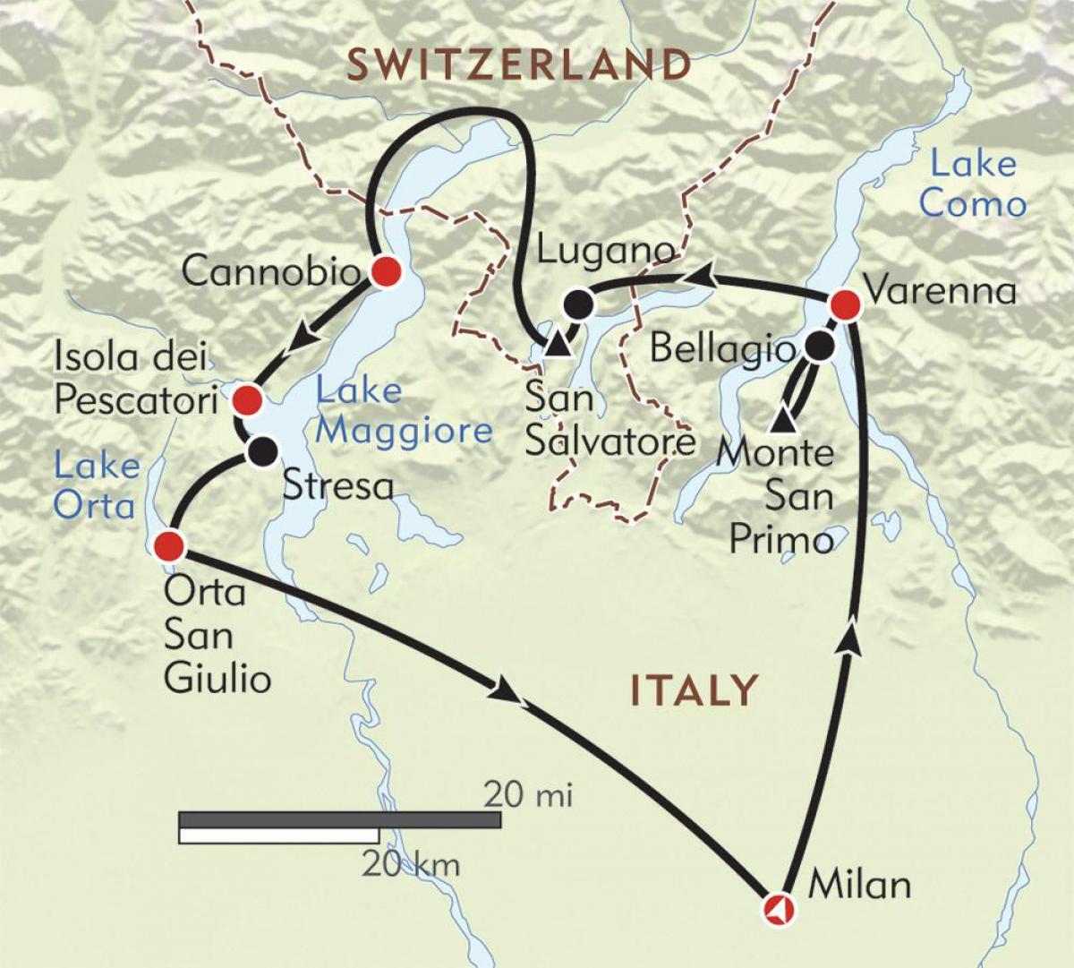 kart over milano innsjøer