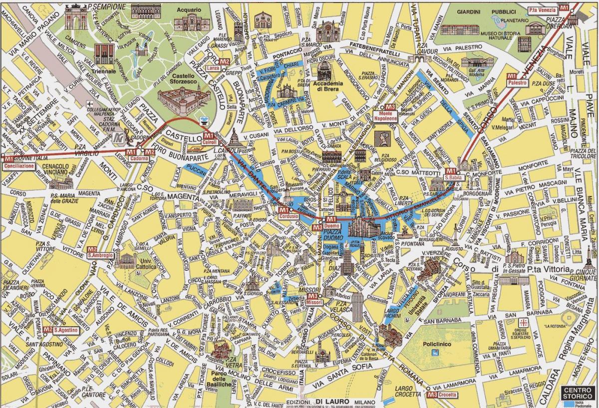 milano city-kart med attraksjoner